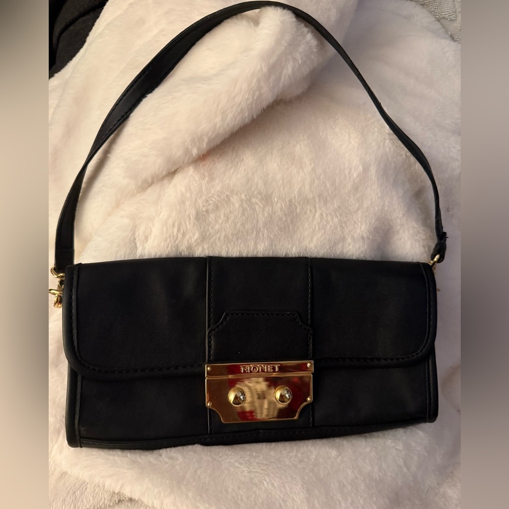 Monet Black and Gold Leather Like Shoulder Bag “SALE”